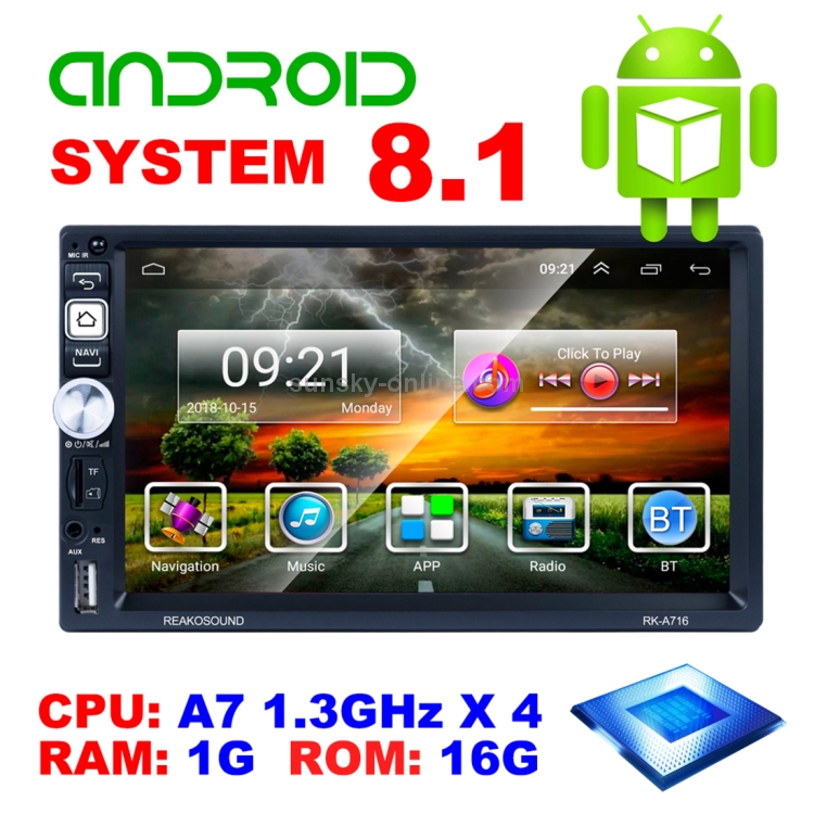 RK-A716 7インチユニバーサルアンドロイド8.1カーラジオレシーバーMP5