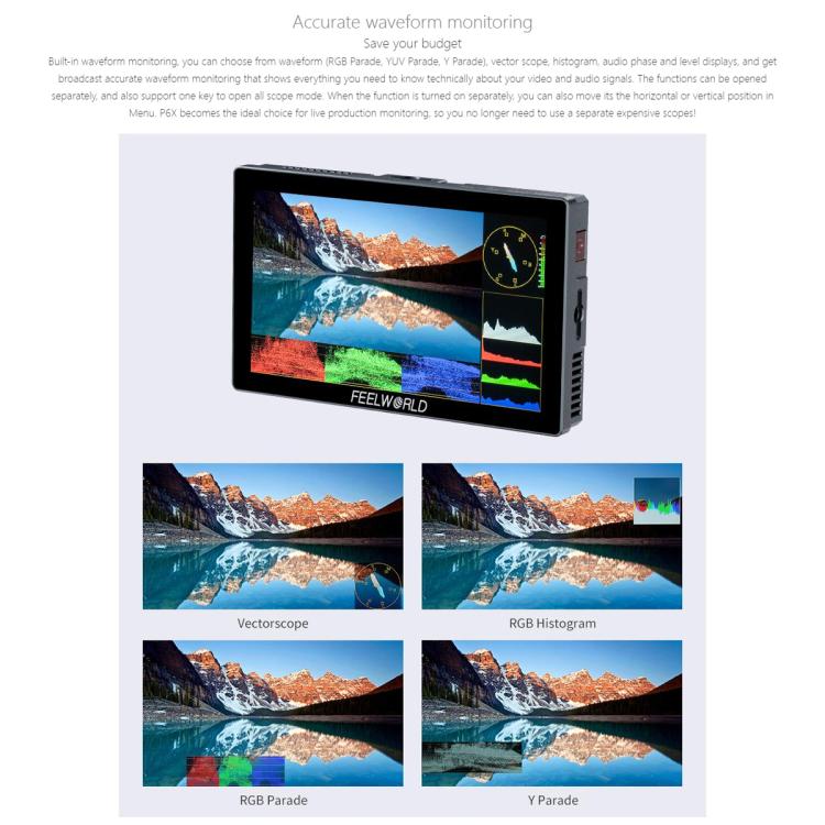 FEELWORLD P6X 5.5インチ アルミニウム DSLRカメラフィールドモニター