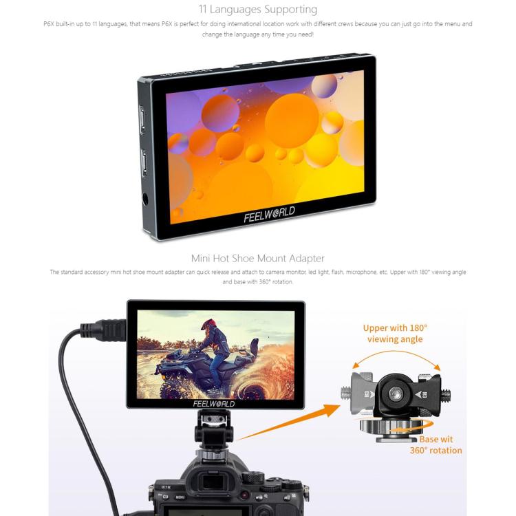 FEELWORLD P6X 5.5インチ アルミニウム DSLRカメラフィールドモニター