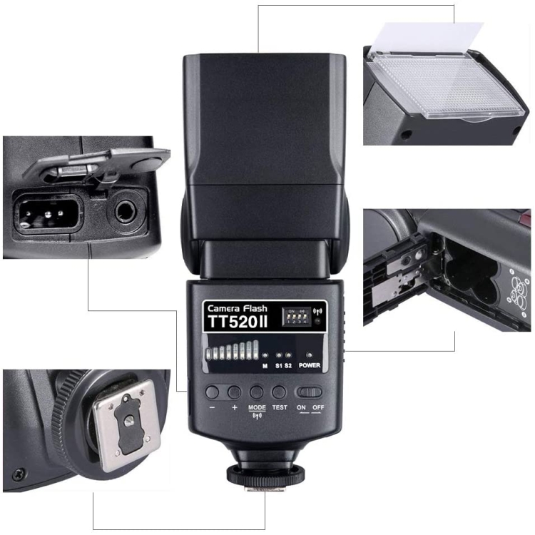 Godox TT520II 433MHZ Wireless 1/300s-1/2000s HSS Flash Speedlite Camera Top Fill Light for Canon / Nikon DSLR Cameras(Black) - 3