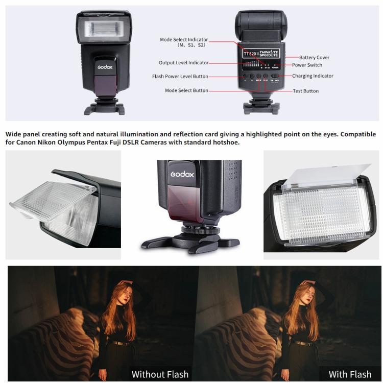 Godox TT520II 433MHZ Wireless 1/300s-1/2000s HSS Flash Speedlite Camera Top Fill Light for Canon / Nikon DSLR Cameras(Black) - 9