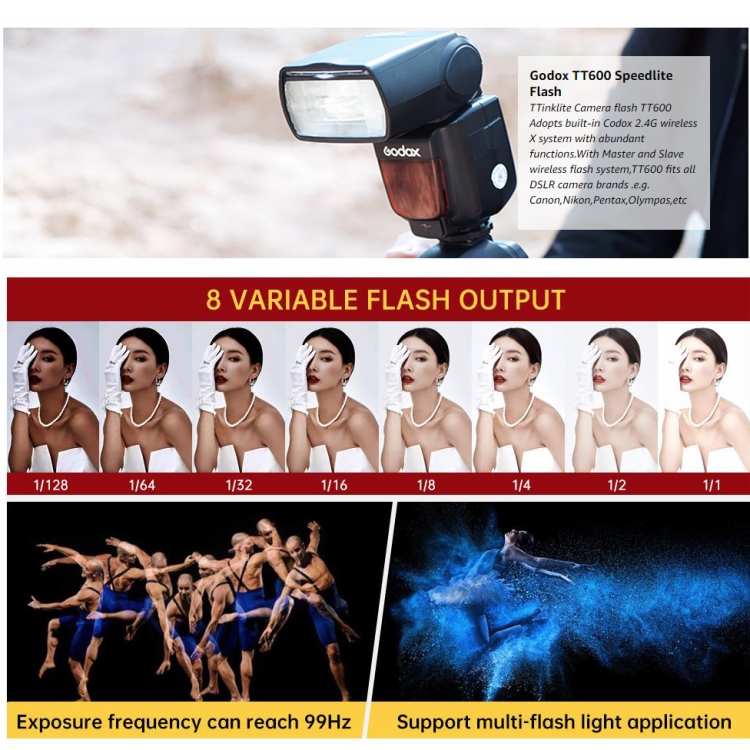 Godox TT600 2.4GHz Wireless 1/8000s HSS Flash Speedlite Camera Top Fill Light for Canon / Nikon DSLR Cameras(Black) - 8