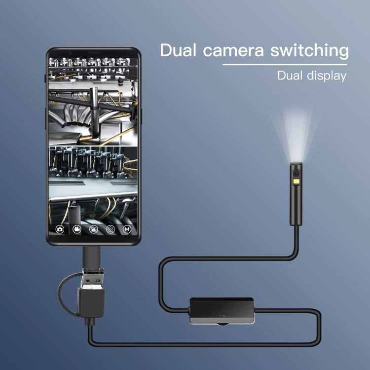 AN100 三合一 Type-C + Micro USB + USB 双镜头工业级内窥镜 IP68防水 支持安卓系统，镜头直径:5.5mm ...