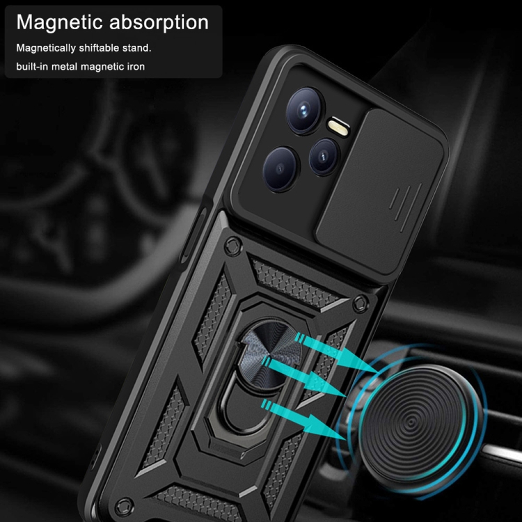 JIAFEI Custodia Per Oppo Realme C35 Con Anello Magnetico 360° - Antiurto TPU + PC Trasparente (Nero)