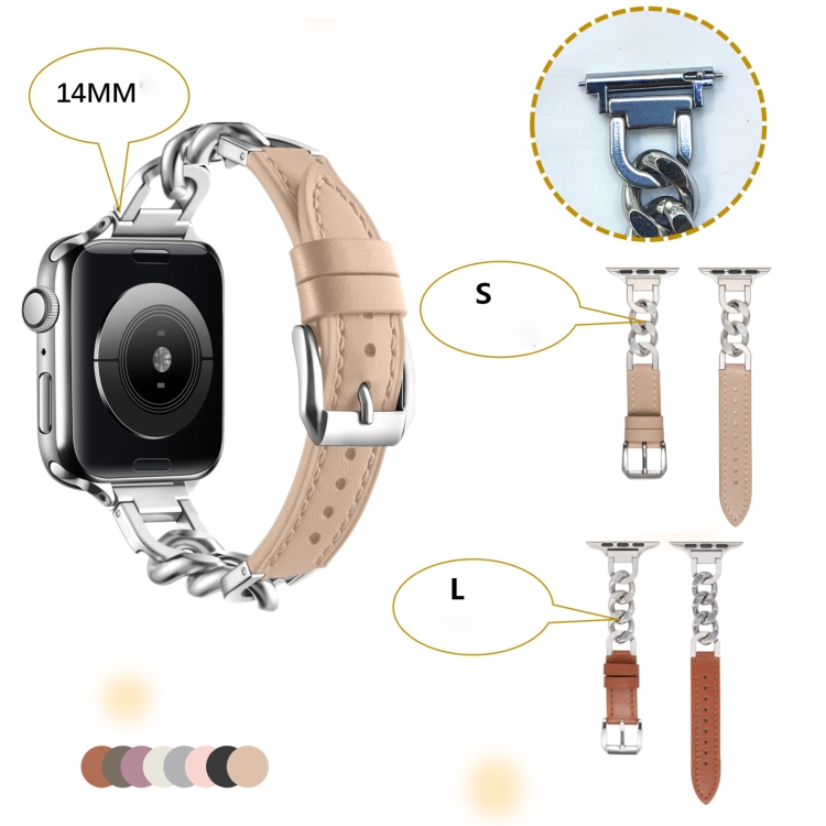 Apple Watch Series 10 46mm チェーン本革ウォッチバンド、サイズ: L 