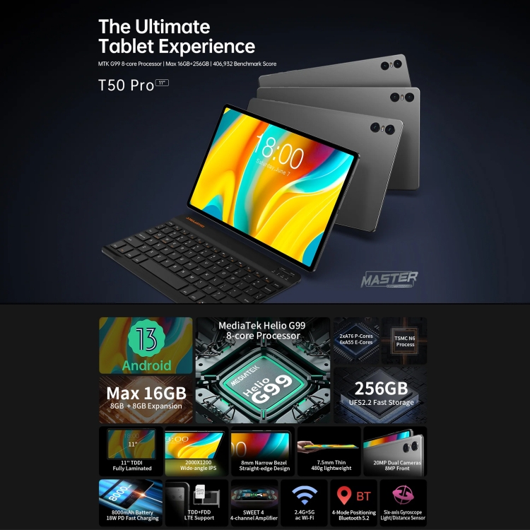 Teclast T50 Pro Tablet PC 11 inch, 16GB+256GB, Android 13