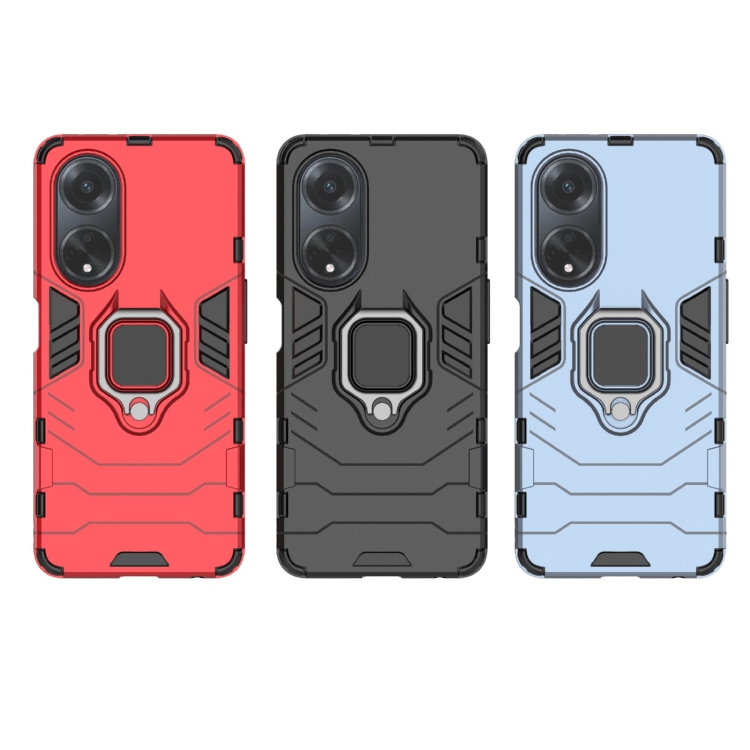 Yohii Cover per Oppo A79 5G, con 2 Pack Vetro Temperato, Protezione Fotocamera 360° Metallo Anello Supporto Militare Silicone Antiurto Hard PC Custodia - Nero
