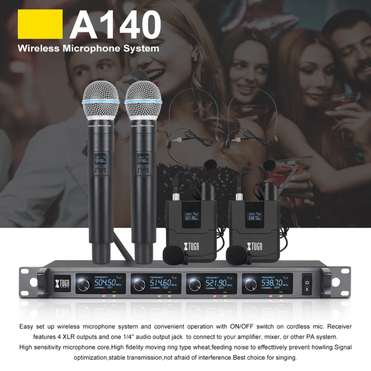 XTUGA A140-HB ワイヤレス マイク システム 4 チャンネル ハンドヘルド