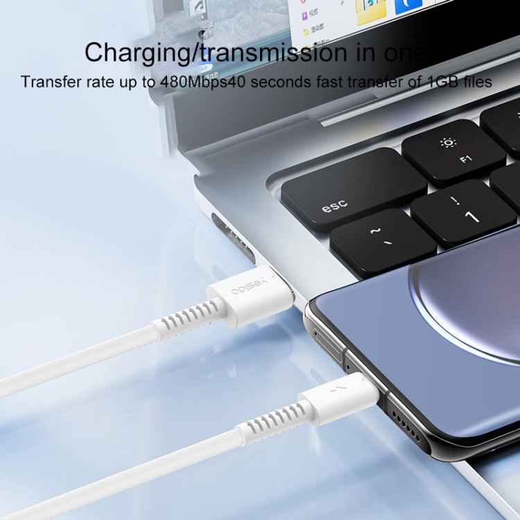 ⁧كابل بيانات Yesido CA120L 2A USB إلى USB-C / Type-C للشحن السريع، الطول: 1 متر⁩ - 3