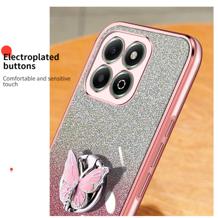 YUEQIAN Cover Glitterata per Honor X6b 4G, Ultra Sottile Brillantini Glitterata Trucco Supporto Ragazza Custodia, Trasparente Scintillante TPU Antiurto Case. Rosa