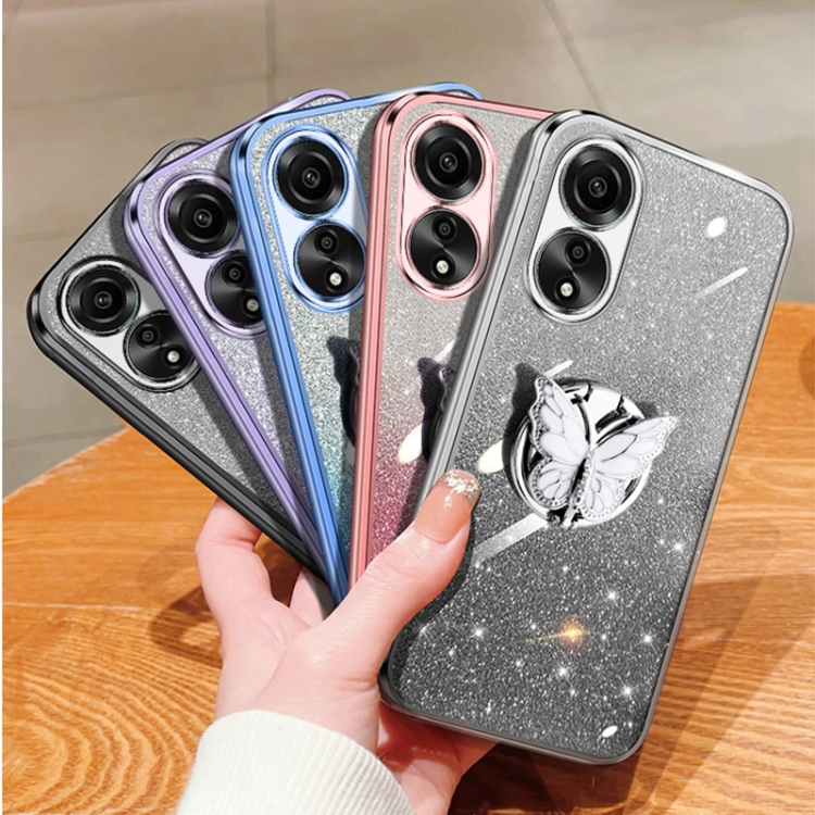 Yarxiawin Custodia per OPPO A78 5G Silicone Morbido Rosa, Effetto Glitter per OPPO A78 Cover Trasparente Sottile Fiore Antiurto Case Brillantini (Silber-Blu
