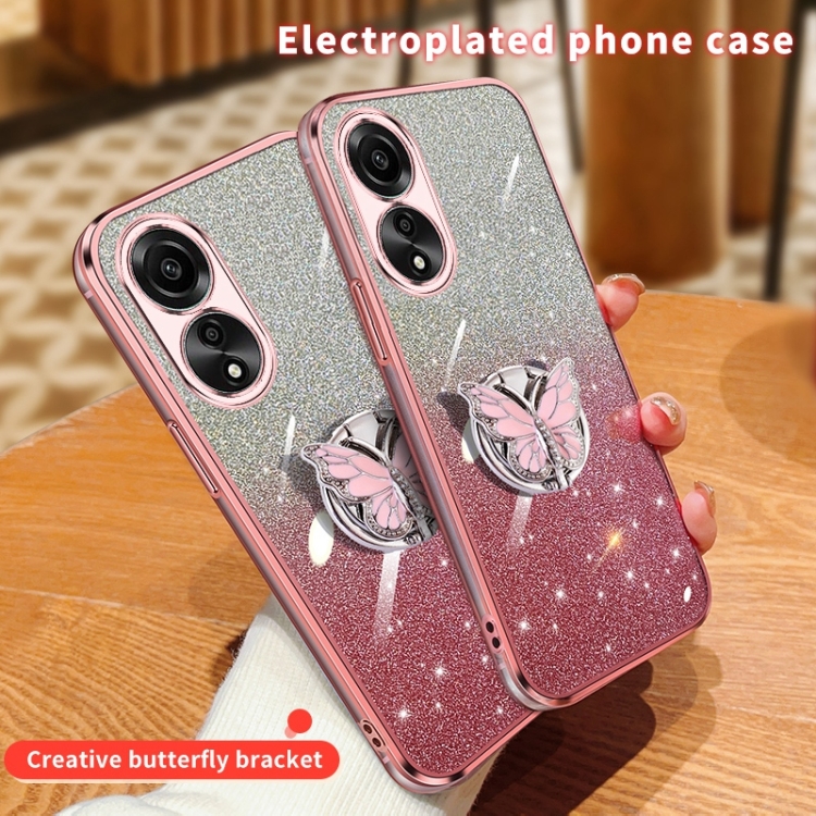 Custodia Per OPPO A78 5G Con Glitter E Fiori - Cover 2 In 1 Silicone Morbido Trasparente E Guscio Glitterato, Rosa, Antiurto - 3