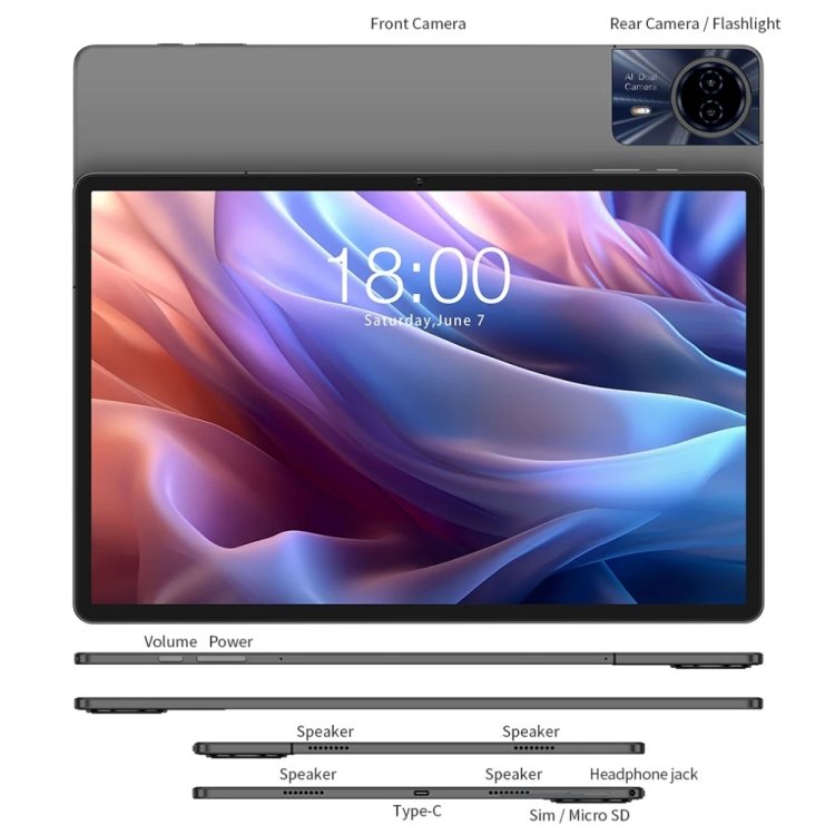 Teclast T65 Max タブレット PC 13 インチ、8GB+256GB、Android 15