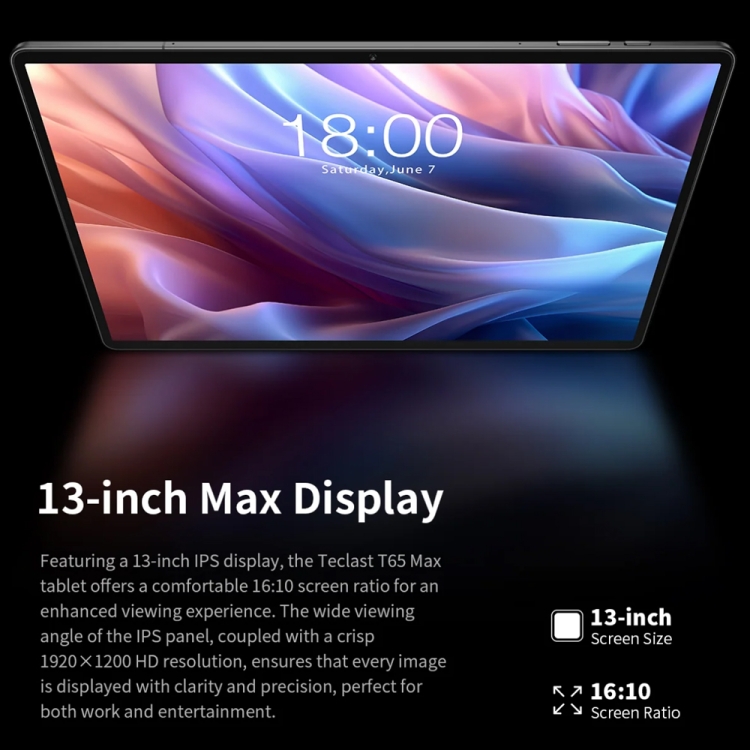 Teclast T65 Max タブレット PC 13 インチ、8GB+256GB、Android 15