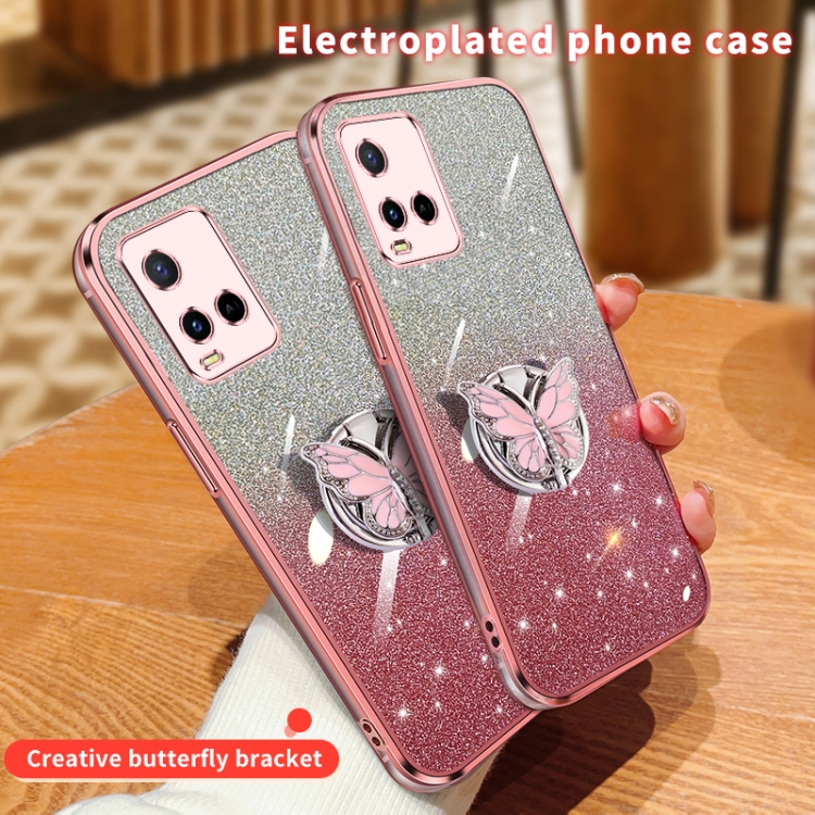 XINYEXIN Cover Glitter per Vivo Y21 / Vivo Y21S / Vivo Y33S, Custodia Bling Brilla Ultrasottile Trasparente Antiurto, Carino Scintillante con Donne e Ragazze - Oro rosa