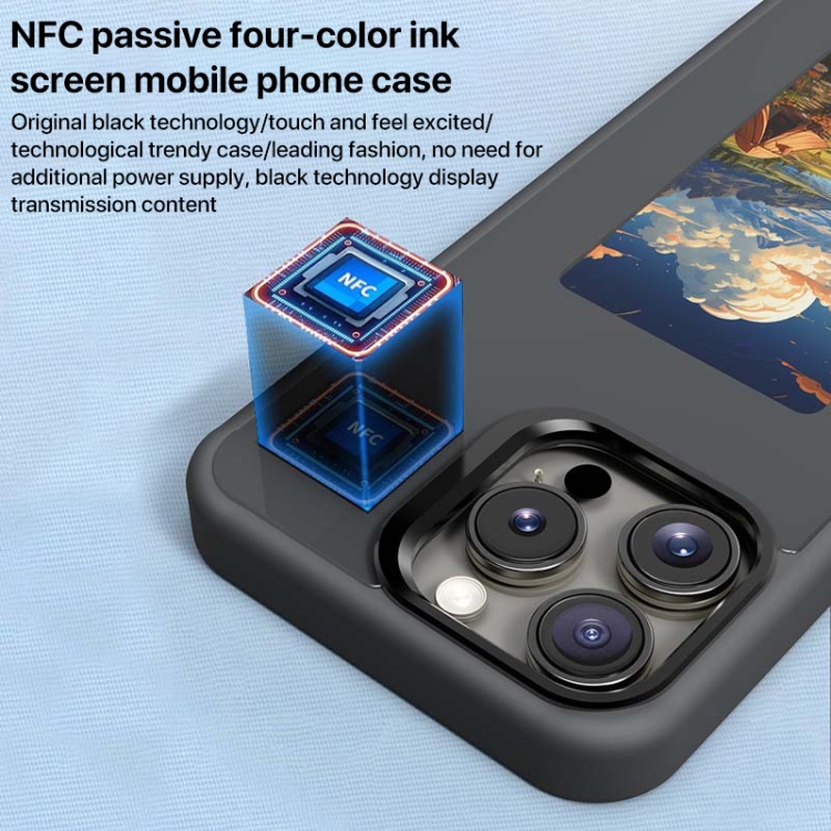 iPhone 15 Pro Max 4色Eインクスクリーン NFC DIY電話ケース(グレー)