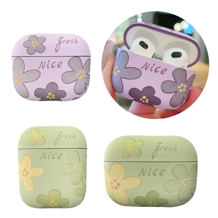 AirPods Pro 油絵フローラルマットイヤホン保護ケース(パープル)