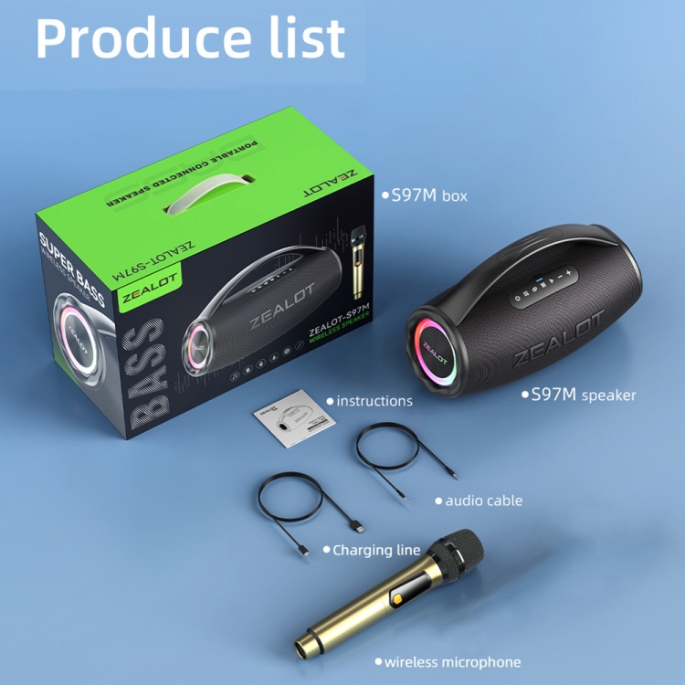 ZEALOT-S97M ワイヤレススピーカー 1 マイク付き Zealot S97M 80W Outdoor Portable RGB Bluetooth Speaker