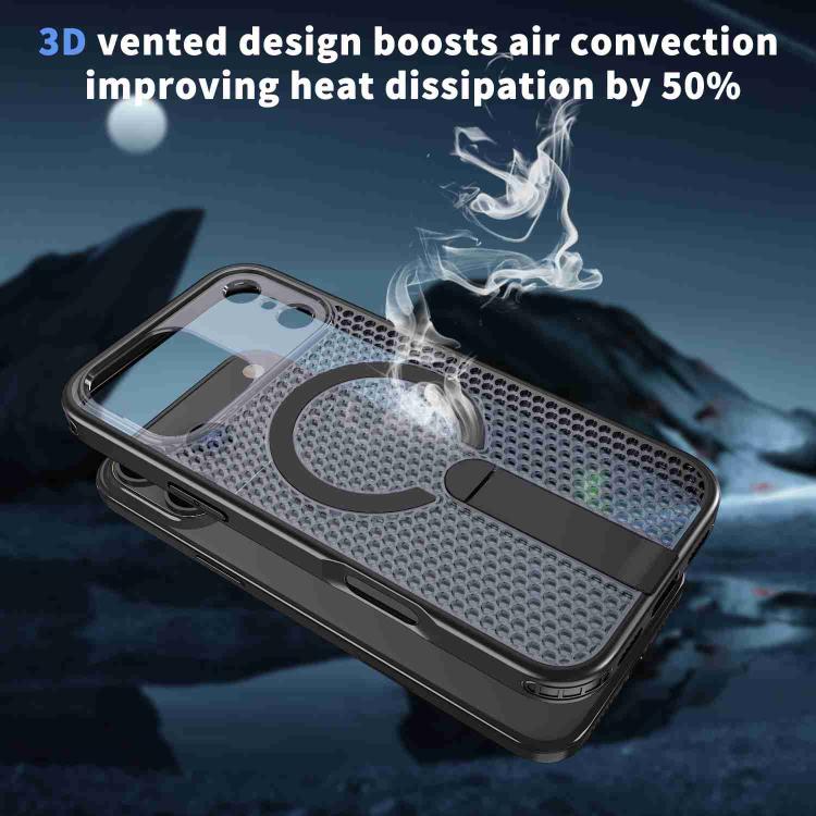For iPhone 17 Pro Honeycomb Cooling MagSafe Holder Phone Case(Black) For iPhone 17 Pro Honeycomb Cooling MagSafe Holder Phone Case(Black)