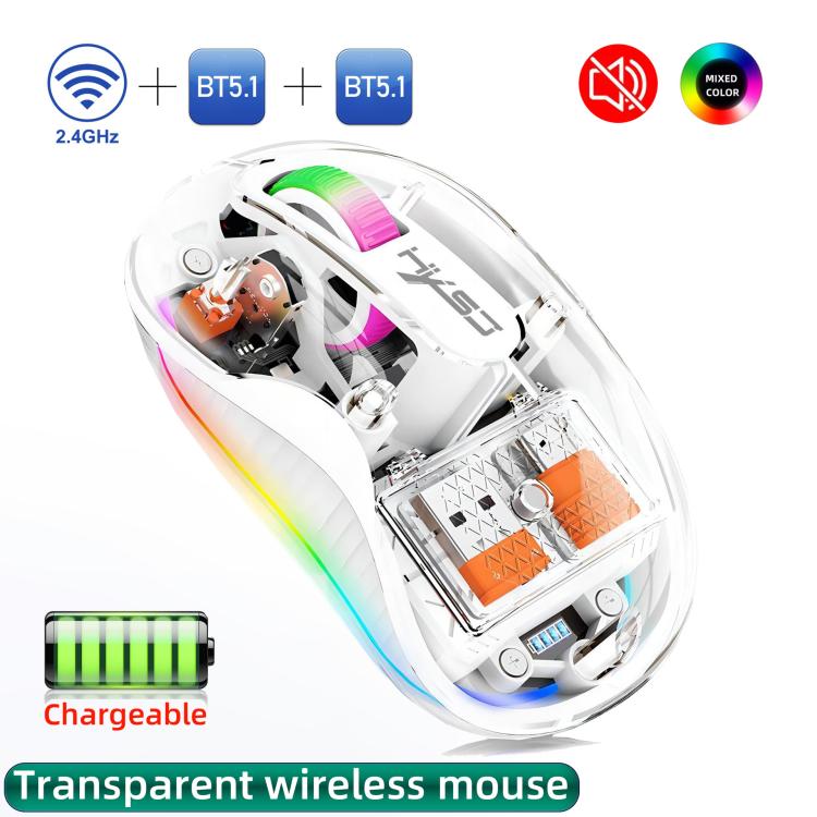 Mouse sem fio transparente HXSJ M333 com três modos (branco) - 1