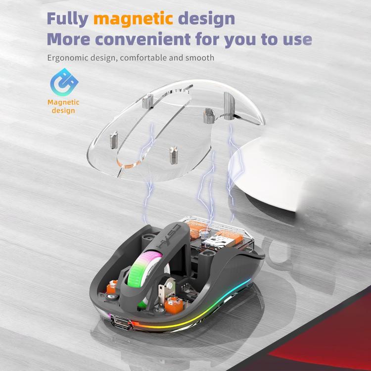 Mouse sem fio transparente HXSJ M333 com três modos (branco) - B2