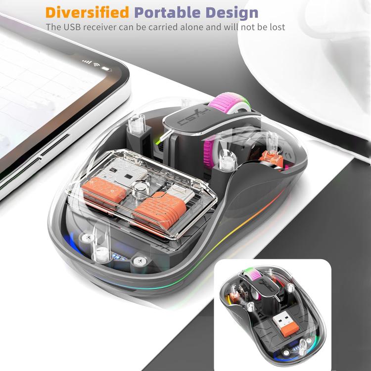 Mouse sem fio transparente HXSJ M333 com três modos (branco) - B4