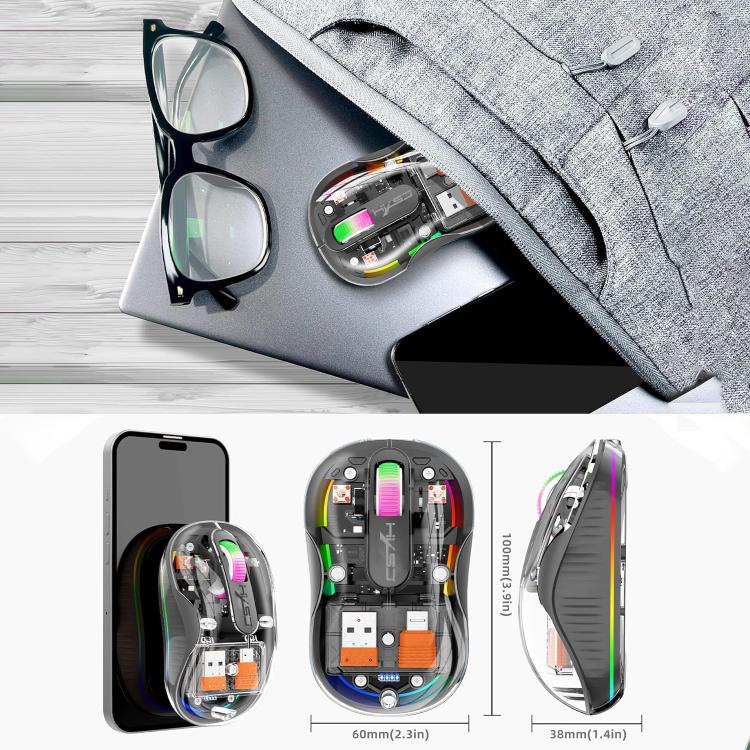 Mouse sem fio transparente HXSJ M333 com três modos (branco) - B5