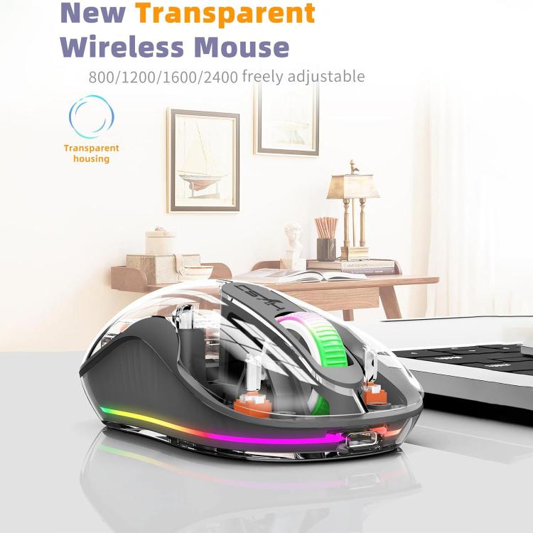 Mouse sem fio transparente HXSJ M333 com três modos (branco) - B6