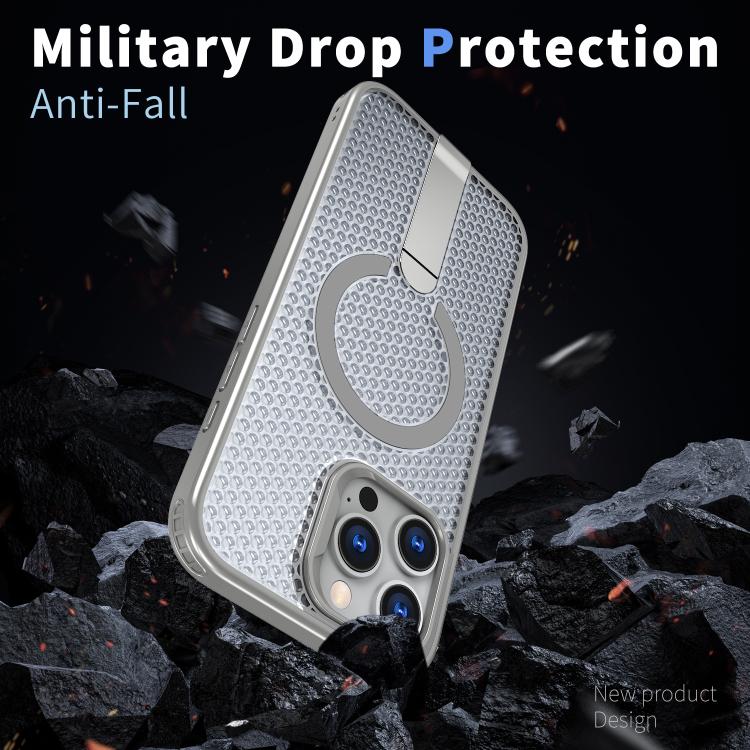 For iPhone 15 Pro kalebol Honeycomb Cooling MagSafe Holder Phone Case(Titanium Grey) - 2