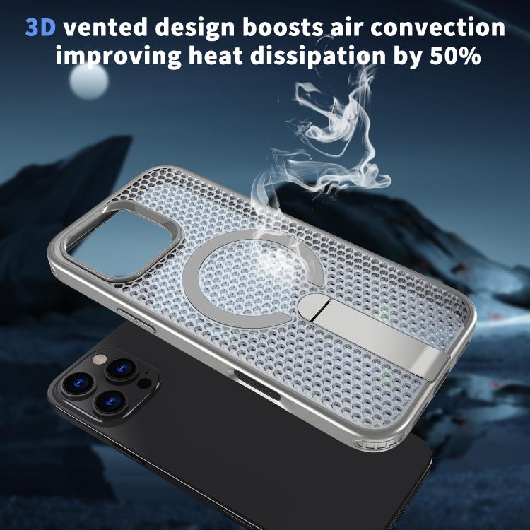 For iPhone 15 Pro kalebol Honeycomb Cooling MagSafe Holder Phone Case(Titanium Grey) - 6