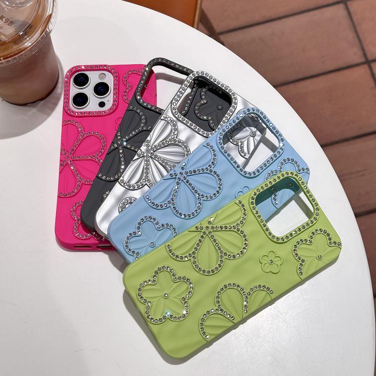 For iPhone 15 Pro Flower Crystal Diamond TPU Phone Case(Black)