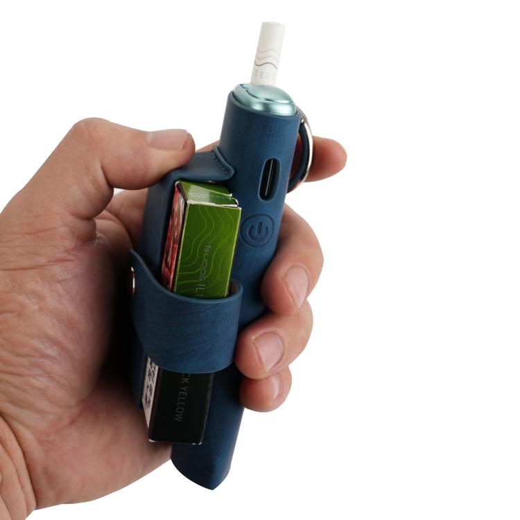 For IQOS ILUMA One / ILUMA i One Portable Retro Pattern Electronic Cigarette  and Cigarette Leather Case with Hook(Blue)