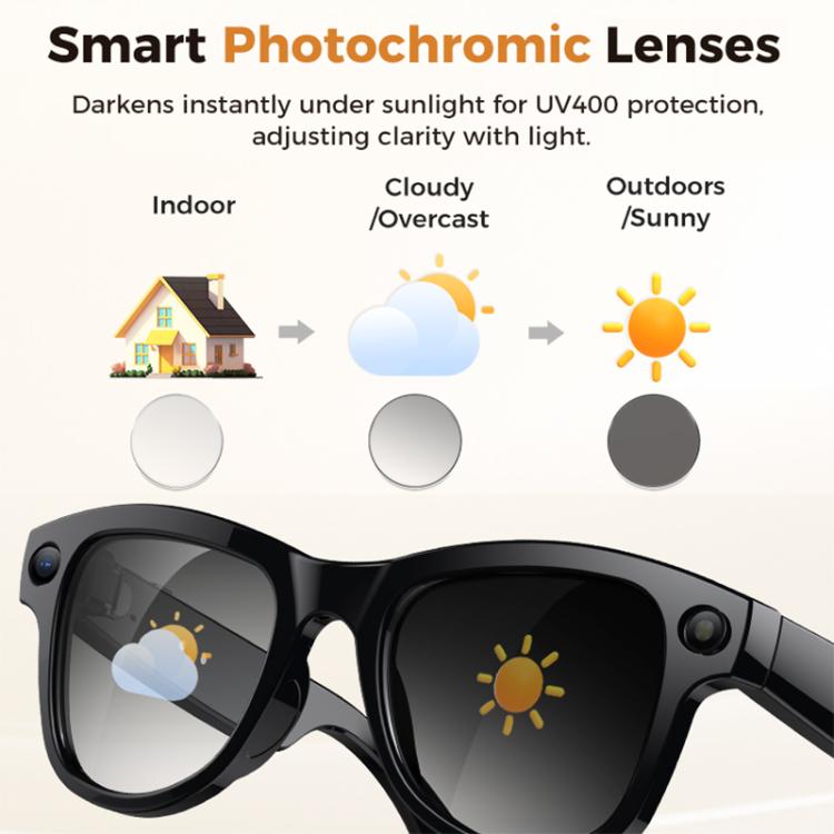 M02 Ultra 8MP Camera AI Smart Glasses Photochromic Lenses with Black Charging Case(Black) - B18
