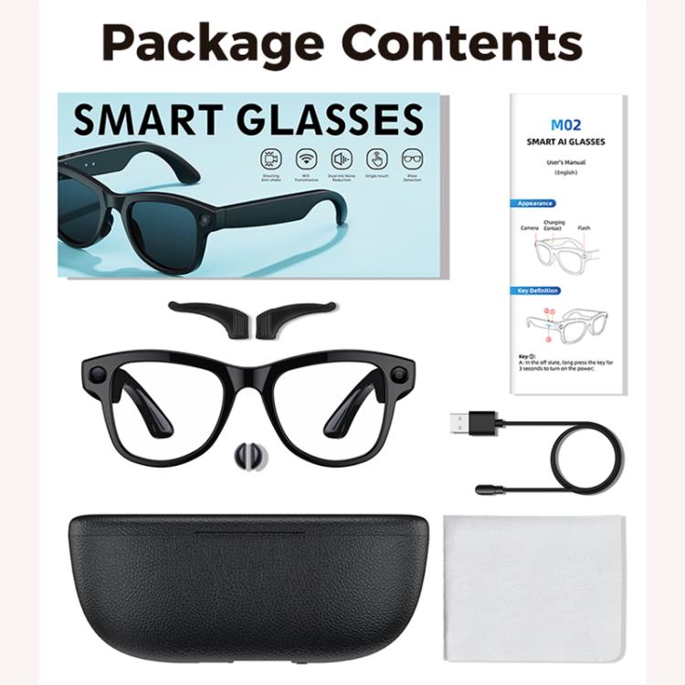 M02 Ultra 8MP Camera AI Smart Glasses Photochromic Lenses with Black Charging Case(Black) - B21