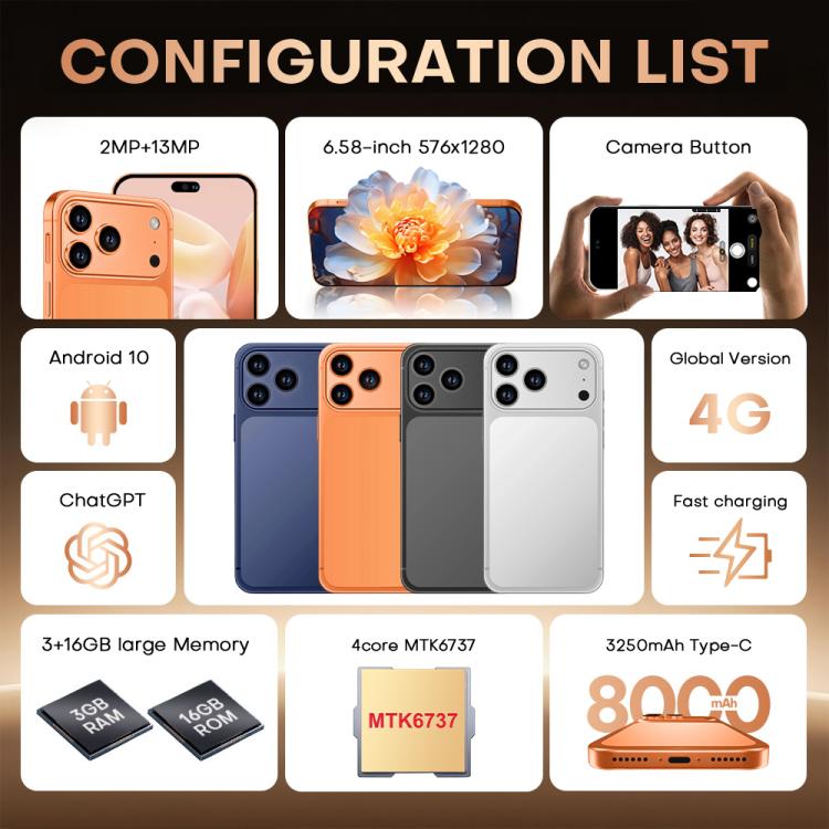 I17 Pro Max / THA97, 3GB+16GB, 6.58 inch Android 10 MTK6737 Quad