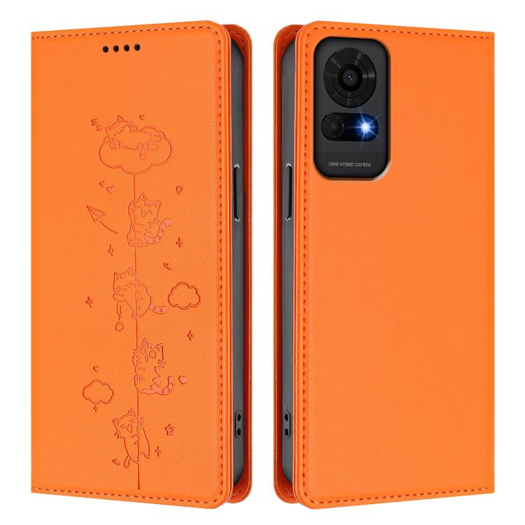 For TCL 50 LE / TCL K23 / TCL K24 Cute Cats Embossed Magnetic RFID Vegan Leather Phone Case(Orange) For TCL 50 LE / TCL K23 / TCL K24 Cute Cats Embossed Magnetic RFID Vegan Leather Phone Case(Orange)