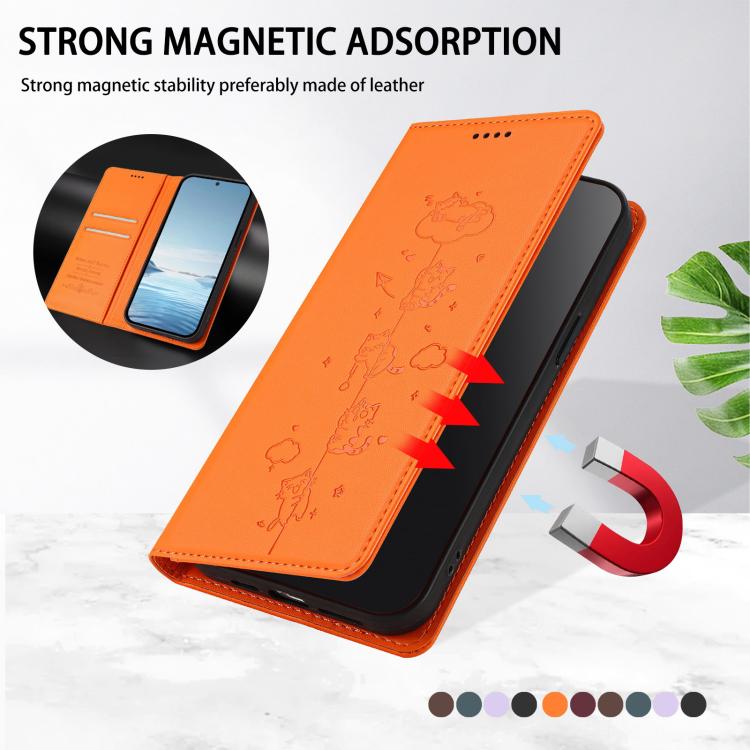 For TCL 50 LE / TCL K23 / TCL K24 Cute Cats Embossed Magnetic RFID Vegan Leather Phone Case(Orange) For TCL 50 LE / TCL K23 / TCL K24 Cute Cats Embossed Magnetic RFID Vegan Leather Phone Case(Orange)