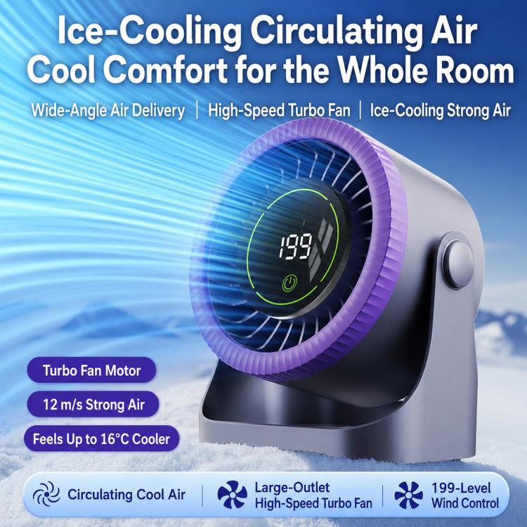 Y26 Dual-Duct Desktop Circulating Fan with Digital Display(Grey)