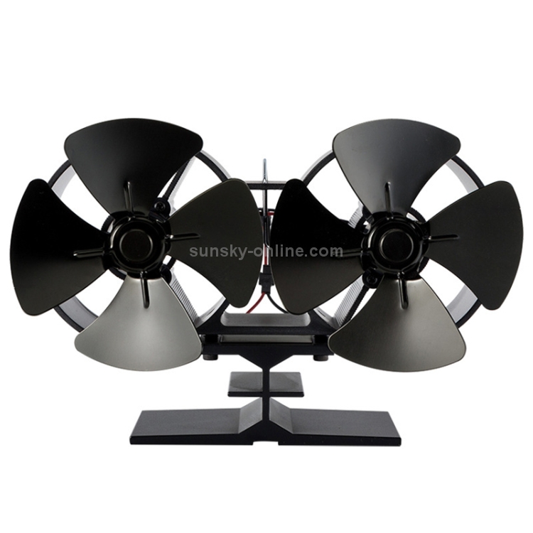 Double Head 8-Blade Aluminum Heat Powered Fireplace Stove Fan - 1