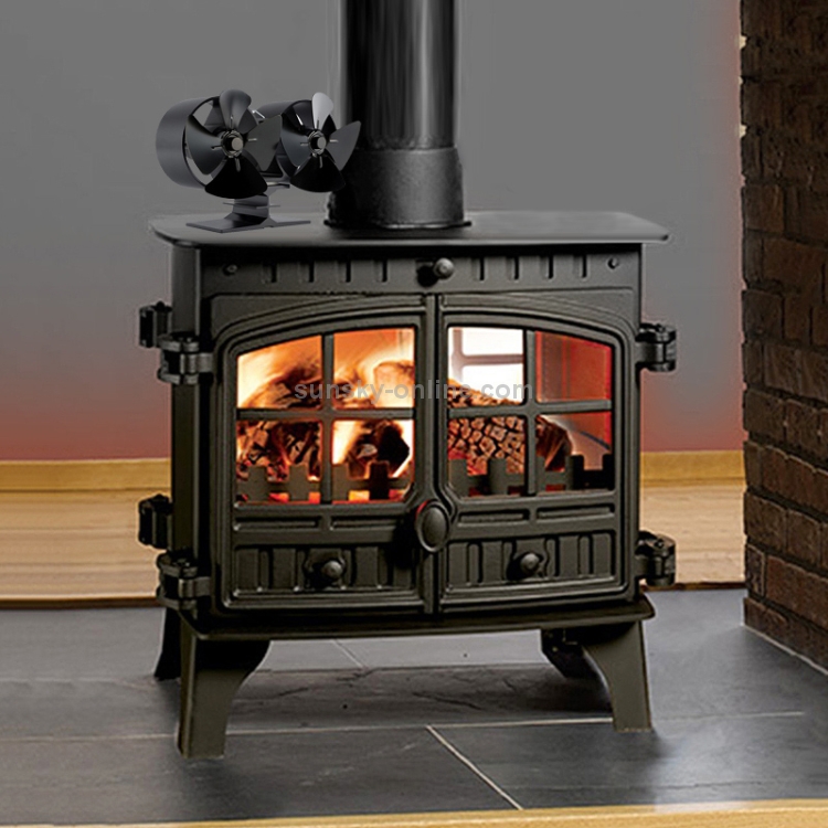 Double Head 8-Blade Aluminum Heat Powered Fireplace Stove Fan - 6