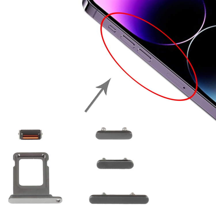 iPhone 14 Pro用SIMカードトレイ+サイドキー（ブラック）
