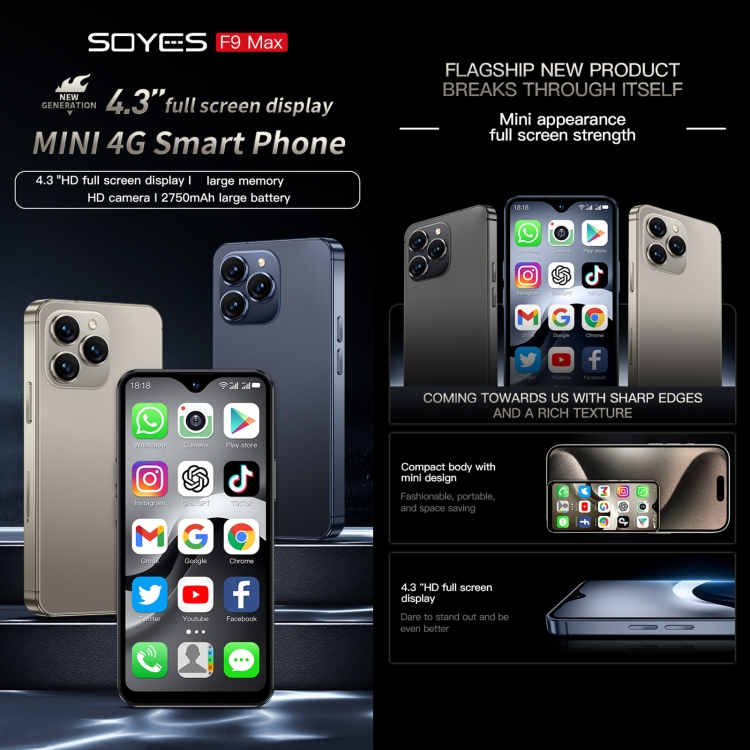 SOYES F9 Max、6GB+128GB、4.3インチ Android 12 MTK6762 オクタコア 