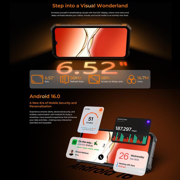 [HK Warehouse] Oukitel G6 Rugged Phone, 4GB+128GB, Fingerprint Identification, 10600mAh Battery, 6.52 inch Android 16.0 Unisoc T615 Octa Core, NFC, OTG, Network: 4G (Black) - B6