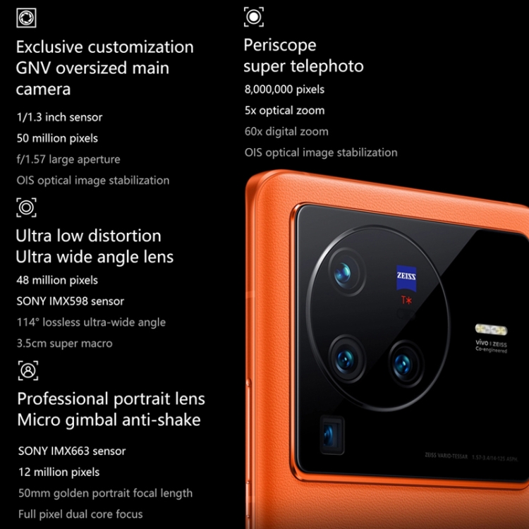 vivo X80 Pro 5G V2185A, Snapdragon 8 Gen1, 50MP Camera, 8GB