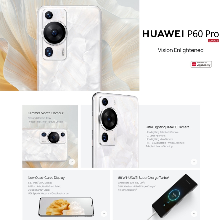 HUAWEI P60 Pro MNA-AL00, 12 Go + 512 Go, appareil photo 48 MP