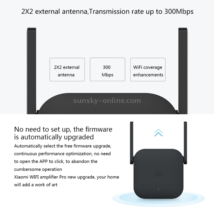 Amplificador Wi-Fi Xiaomi Mi Original Pro 300Mbps Roteador Smart Extender WiFi com 2x2 Antenas Externas (Preto) - 5
