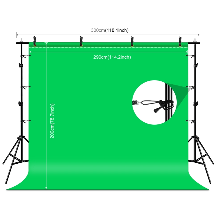PULUZ 2.9x2m Photo Studio Background Support Stand Backdrop Crossbar Bracket Kit with Red / Blue / Green Polyester Backdrops - 1