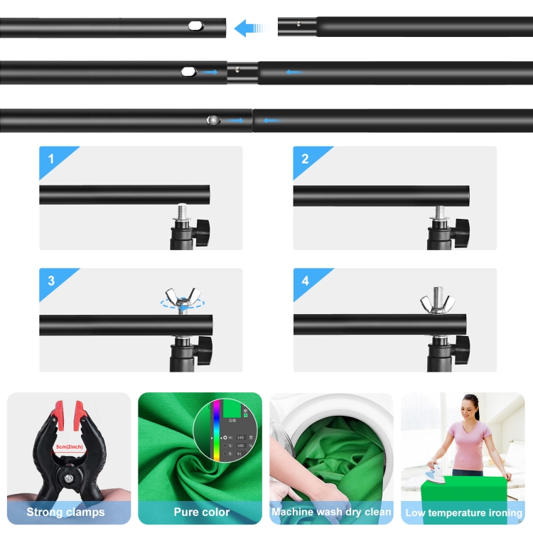 PULUZ 2.9x2m Photo Studio Background Support Stand Backdrop Crossbar Bracket Kit with Red / Blue / Green Polyester Backdrops - 3