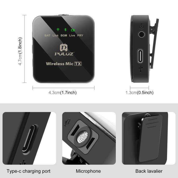 PULUZ iPhone / iPad用ワイヤレスラベリアマイク、8ピンレシーバー