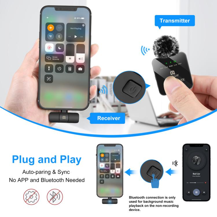PULUZ iPhone / iPad用ワイヤレスラベリアマイク、8ピンレシーバー
